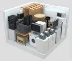 10x10 storage unit with furniture and boxes